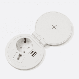 Inbouw powerbox Ø8 cm met draadloze lader – Wit