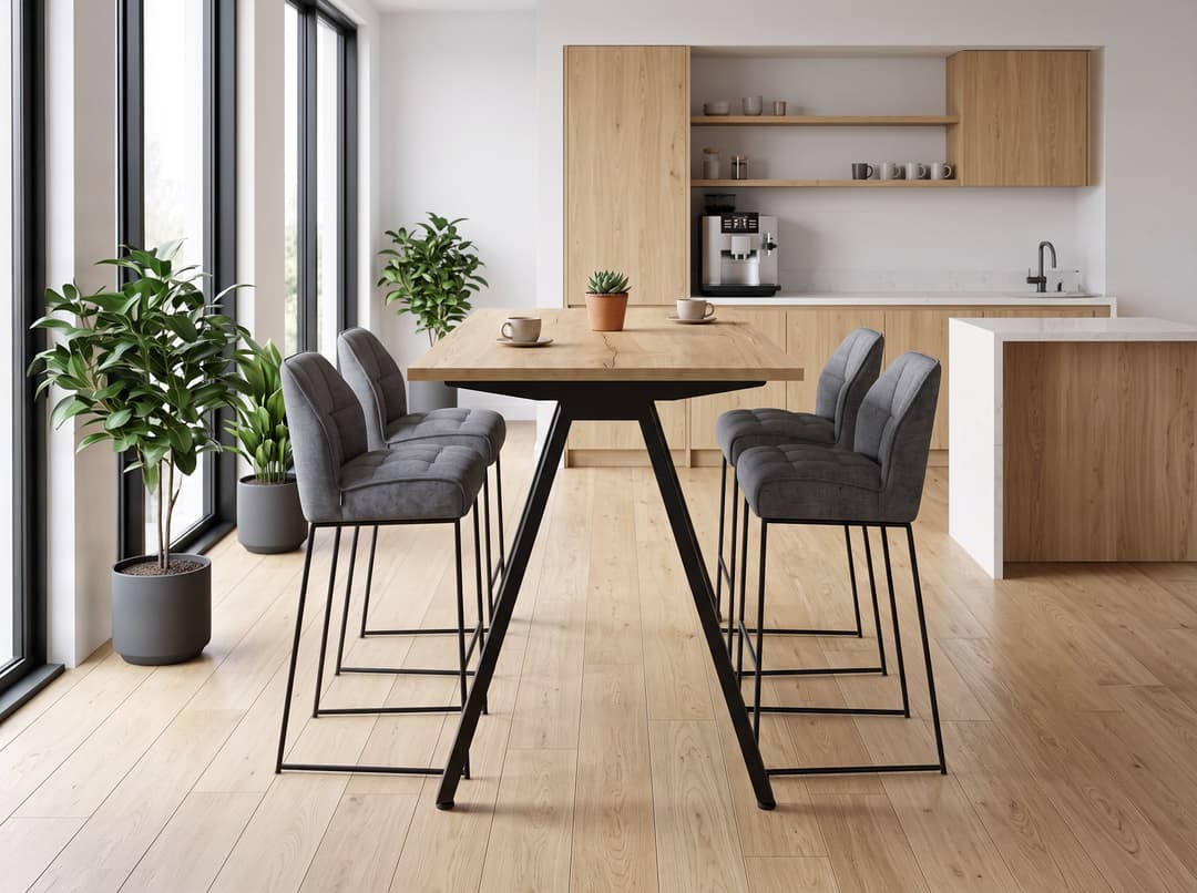 V-poot Bartafel recht 160x80cm Zwart Natuur eiken