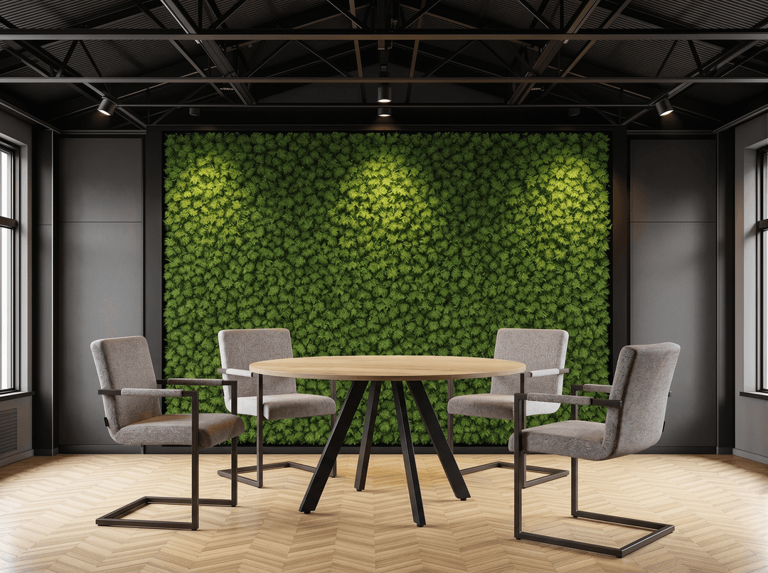 Ronde Spinpoot Kantinetafel Ø120cm Zwart Natuur eiken