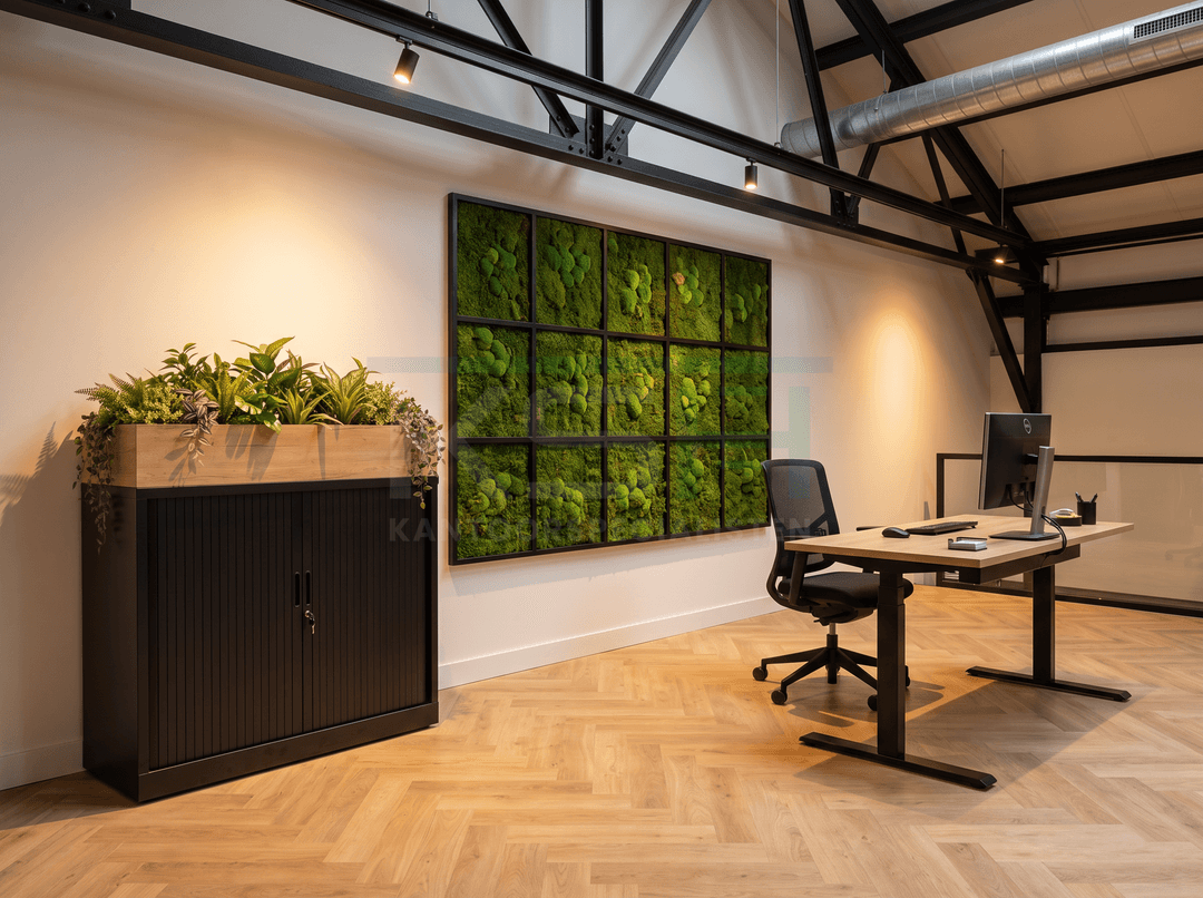 Roldeurkast Zwart 105 x 120 x 43 cm Met plantenbak Natuur eiken