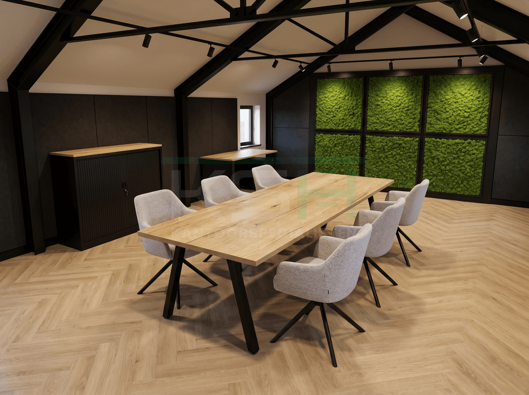 V-poot Vergadertafel recht 120x80cm Zwart Natuur eiken