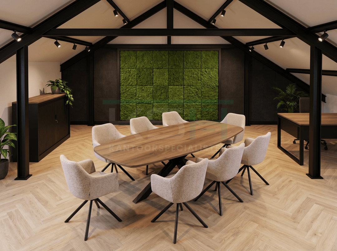 Matrix-poot Vergadertafel Deens Ovaal 240x120cm Zwart - Hickory Noten