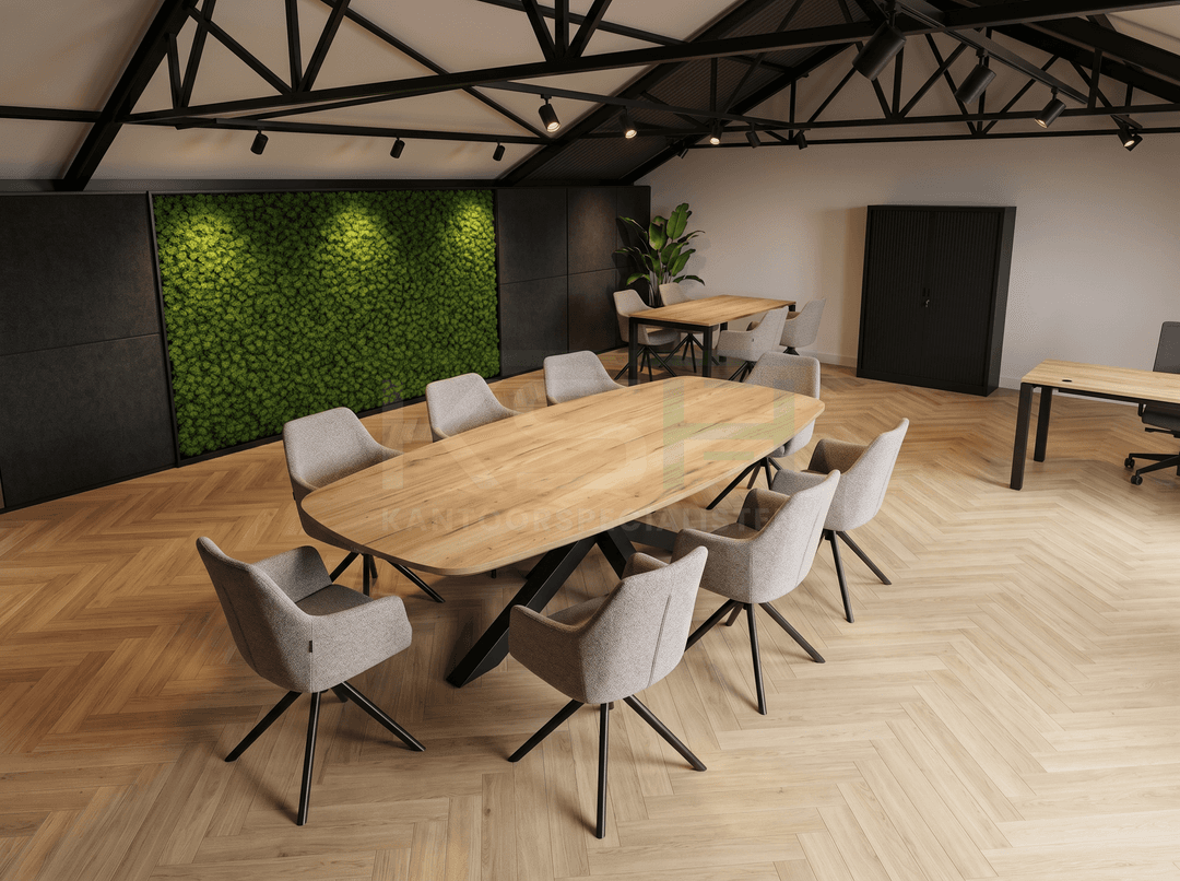 Matrix-poot Vergadertafel Deens Ovaal 240x120cm Zwart - Natuur eiken