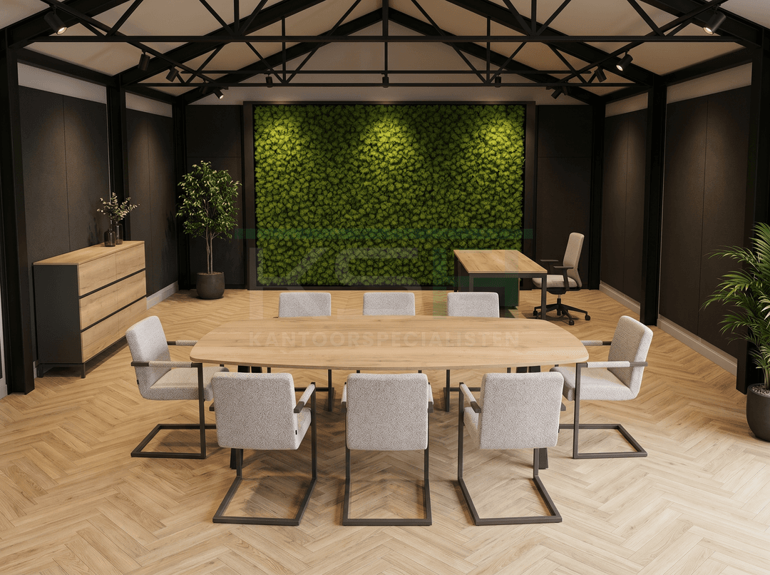 V-poot Vergadertafel Deens Ovaal 240x120cm Zwart - Natuur eiken