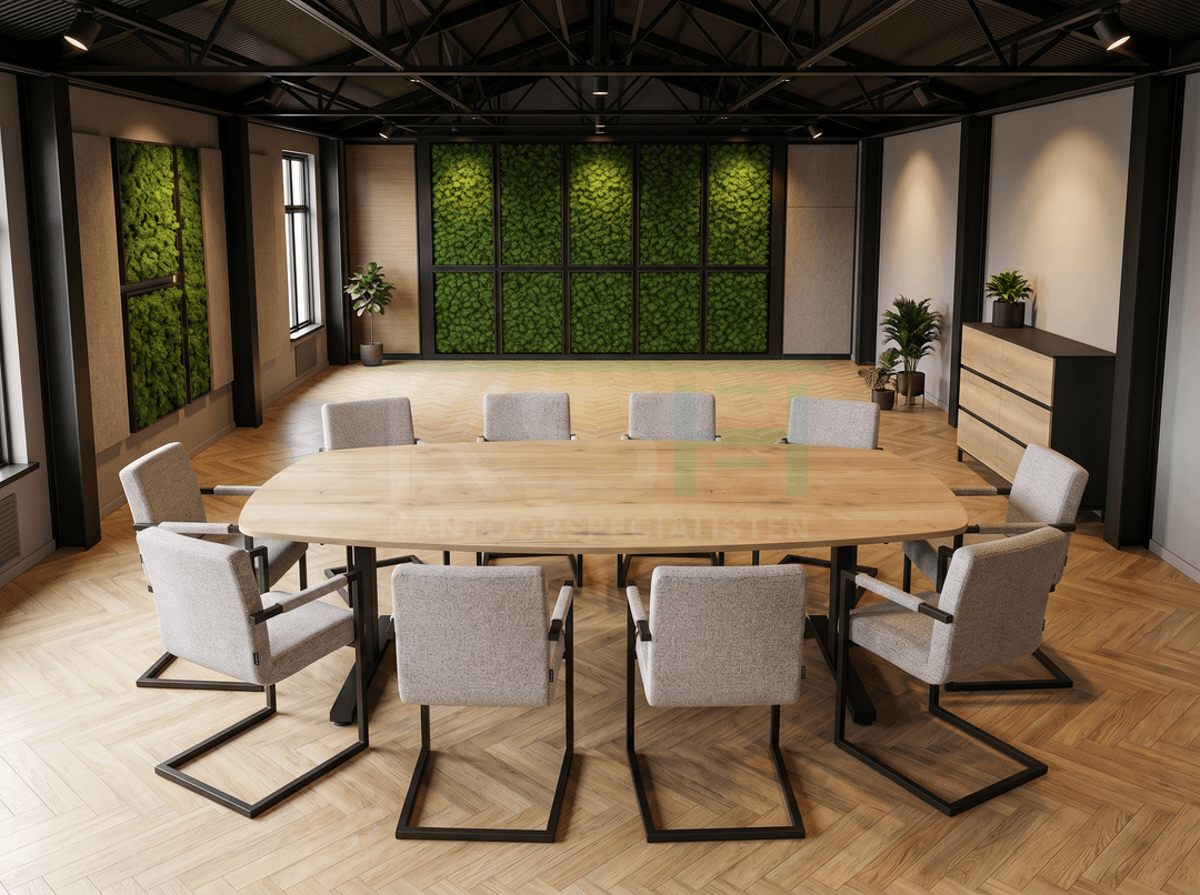 Vamo T-poot Vergadertafel Deens Ovaal 240x120cm Zwart - Natuur eiken