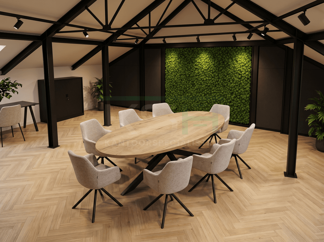Sterpoot Vergadertafel Ovaal 220x110cm Zwart - Natuur eiken
