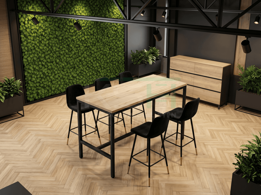 4-poots Bartafel recht 180x80cm Zwart Natuur eiken