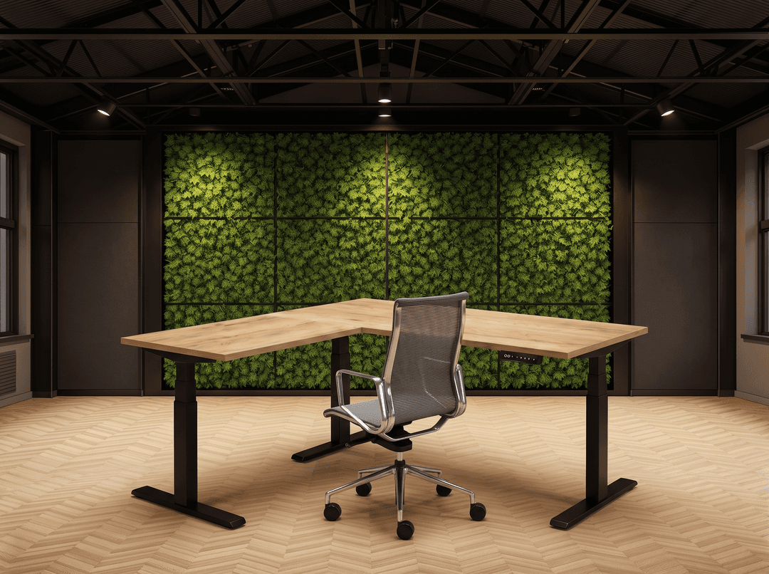 Elektrisch zit-sta Hoekbureau 160x160cm Zwart Natuur eiken