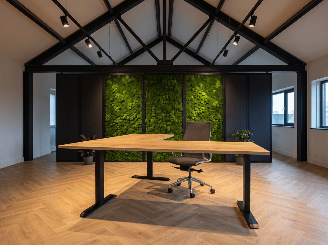 Vamo T-poot Verstelbaar Hoekbureau 160x160cm Zwart Natuur eiken