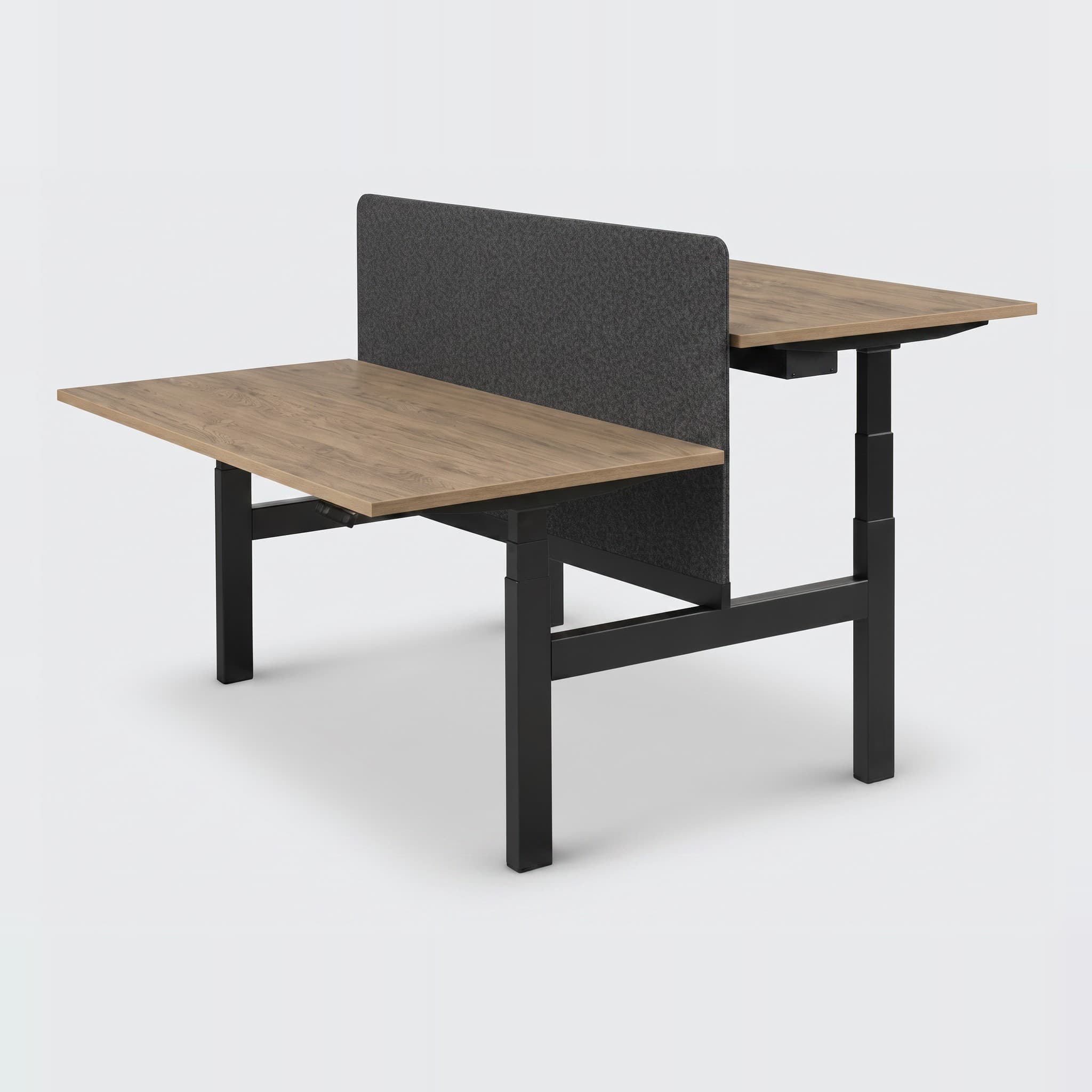 Zit-sta duo-bureau elektrisch 'Professional' – Hickory Noten, Met scheidingswand 59cm hoog (hoogte vanaf vloer 110cm), Zwart , 140x80cm, 03 Anthracite