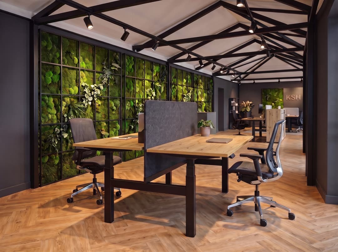 Zit-sta duo-bureau elektrisch 'Professional' – 06 Vanilla, Met scheidingswand 59cm hoog (hoogte vanaf vloer 110cm), Zwart , 120x80cm, Natuur eiken